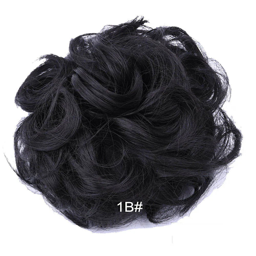 Jeedou Synthetic Messy Curly Hair Bun Chignon Donut Pad Elastic Hair Rope Rubber Band Hairpiece For Woman