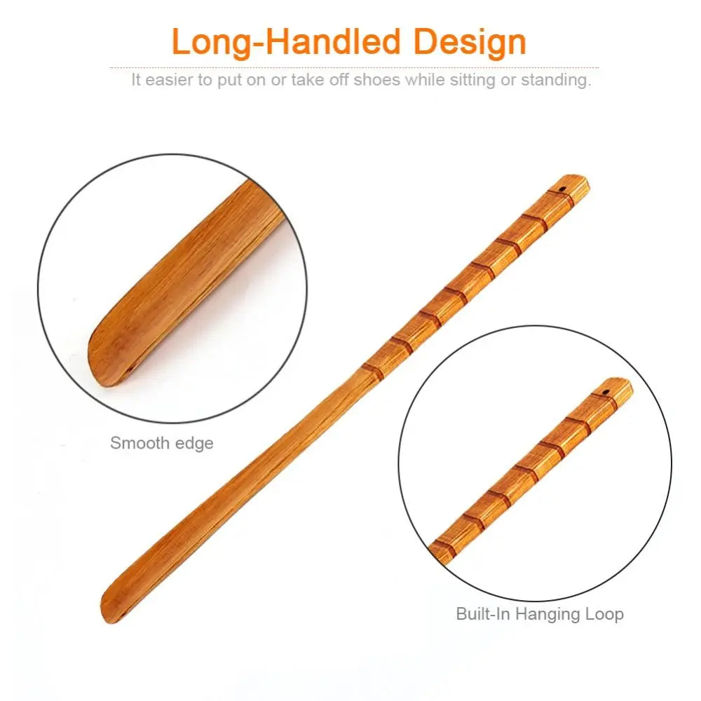 Wooden Shoe Horn Easy On Off Long Handle Hanging Loop Without Bending Over Shoe Horn For Seniors Pregnant Women