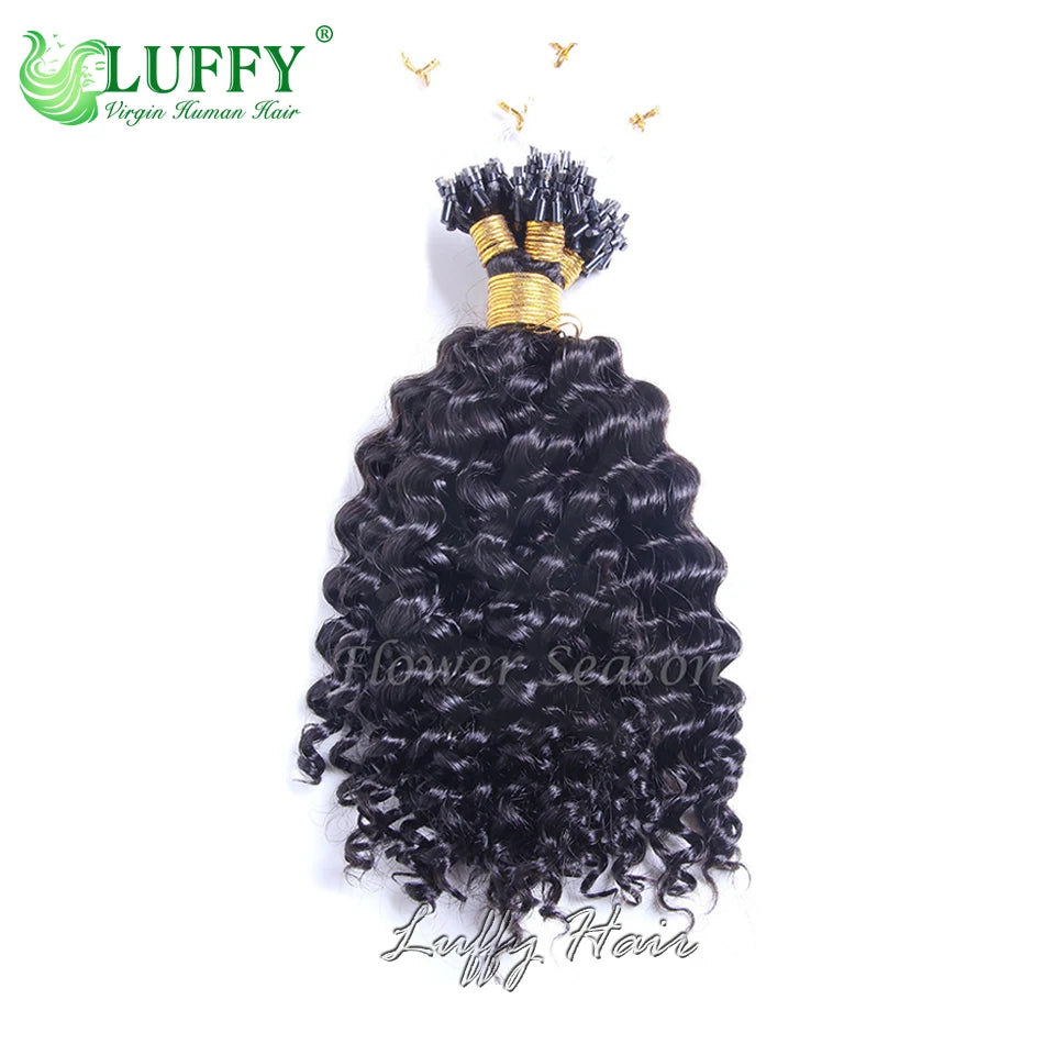 Micro Loop Human Hair Extensions Jerry Curly Microlink Hair Extensions for Black Women Burmese Hair Micro Ring Loop Extensions