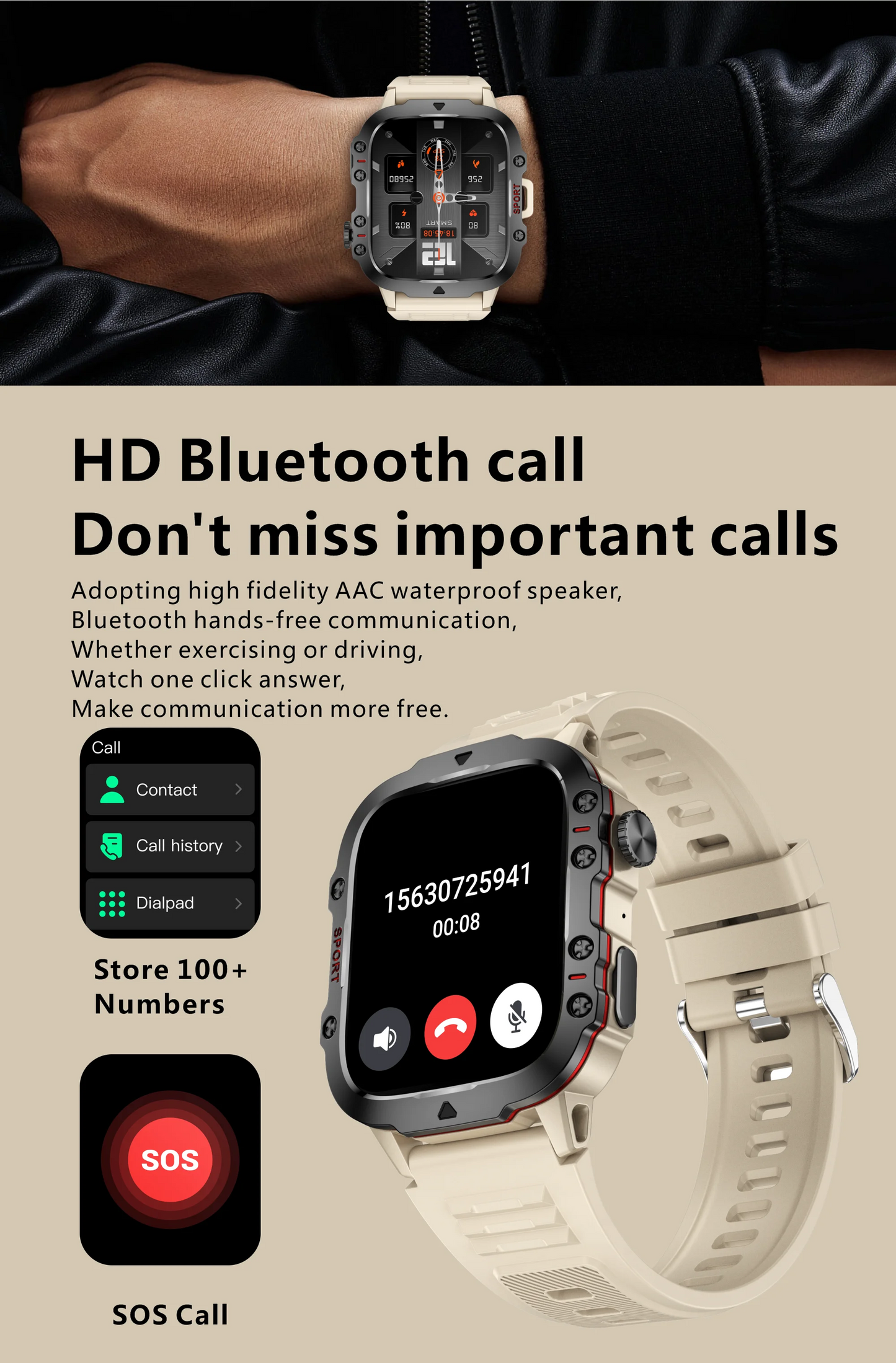 Military Men Smart Watch Bluetooth Call Fitness Clock Heart Monitor 3ATM Swim Waterproof Sport Smartwatch for Xiaomi iPhone 2025