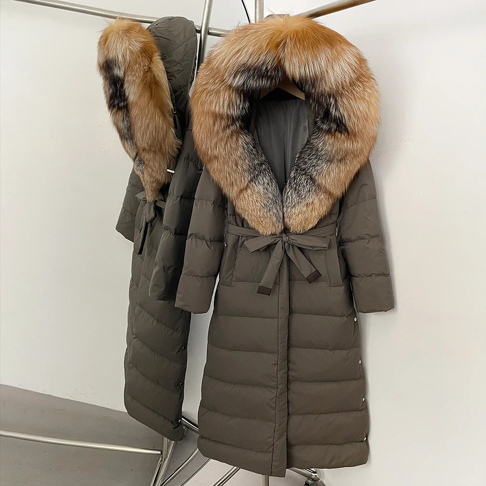 OFTBUY Long Puffer Jacket Women New 2025 Winter Warm White Duck Down Jacket Women's Real Fox Fur Coat Female Natural Fur Parkas