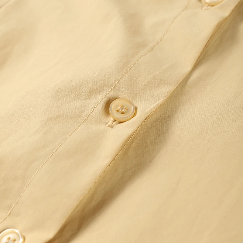 Elegant Single Breasted Khaki Long Dress Women Lapel Short Sleeve Pleat Slim Waist A-line Dresses 2025 Summer Autumn Lady Robes
