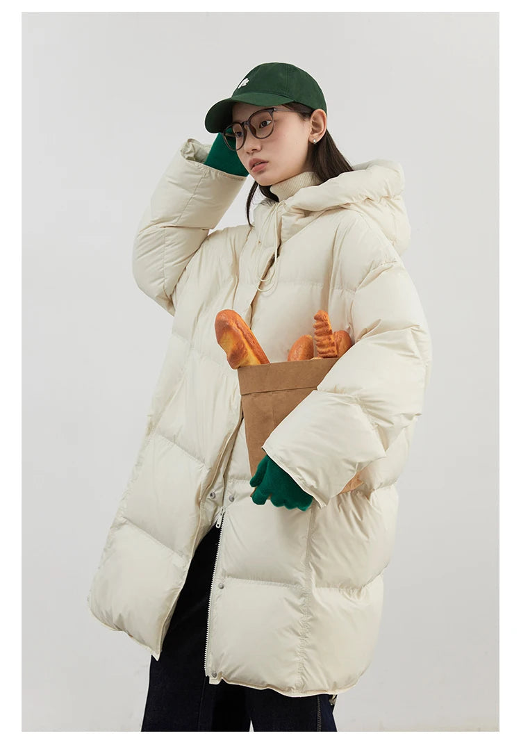 CHIC VEN Women Down Coats Loose New 90 White Duck Down Jacket Medium Long Hooded Female Down Jacket Autumn Winter 2024