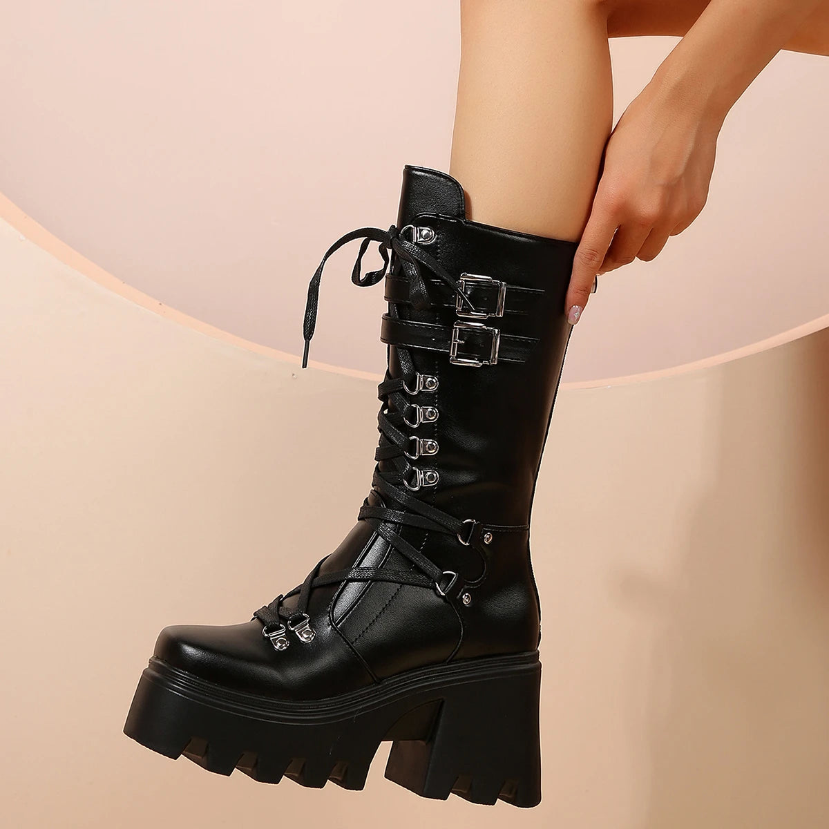 New Designer Gothic Shoes for Womens Botas Women High Boots Cosplay Mid-calf Boot High Platform Wedges Boot 2024 Autumn Winter