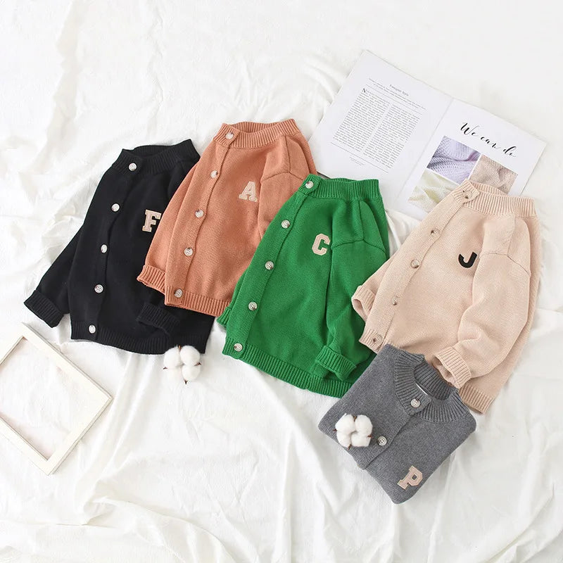 Autumn Kids Cardigan Sweaters Baby Girl Clothes Cartoon Letter Solid Cotton Sweater Boys Children Clothing Knitted Kids Sweaters