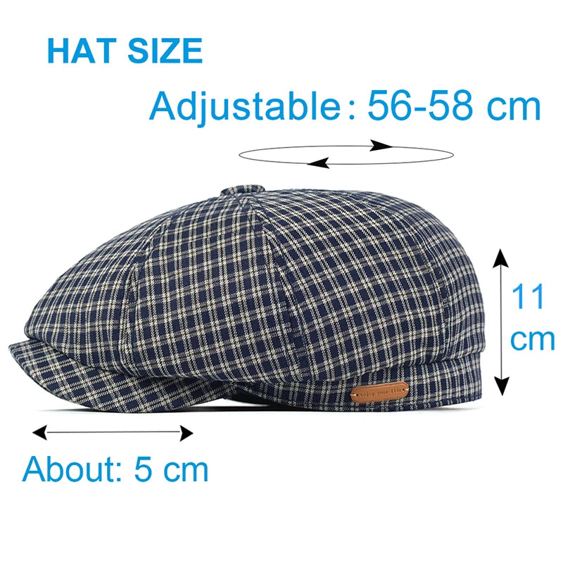 Spring Summer Plaid Newsboy Cap Breathable Peaky Octagonal Hat Vintage Soft Casual Berets Cap Visor Gatsby Flat Ivy Hat