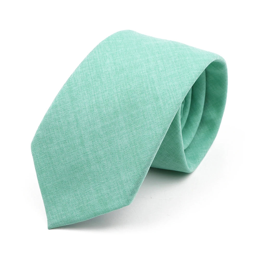 Novelty New Solid Color Ties For Men 100%Cotton Handmade High Quality Necktie Pink Green Orange 6.5cm Skinny Slim Ties Accessory