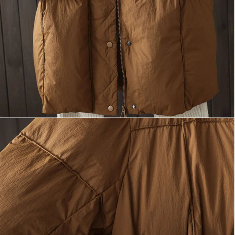 Schinteon Women White Duck Down Long Jacket Casual Loose Autumn Winter Outwear with Hood Warm Coat Big Pockets 2024 Korean Style