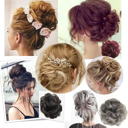 Jeedou Synthetic Messy Curly Hair Bun Chignon Donut Pad Elastic Hair Rope Rubber Band Hairpiece For Woman