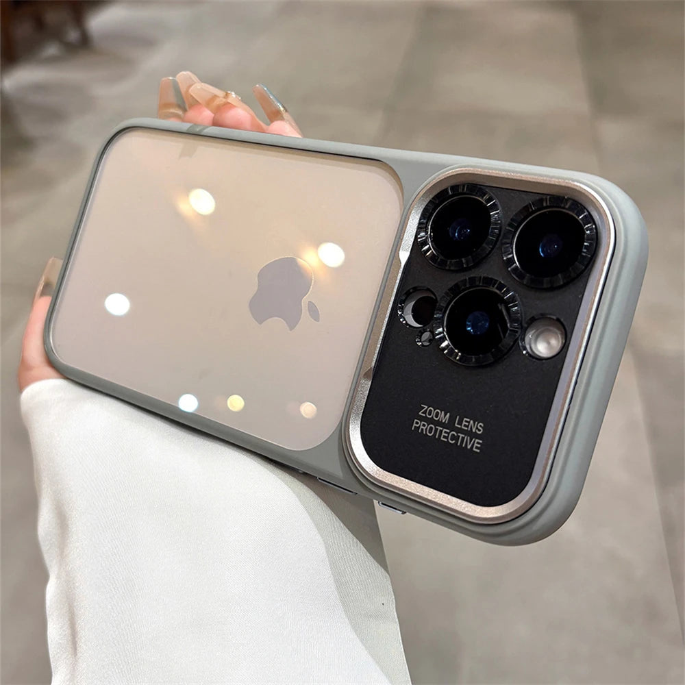 Luxury Magnetic Metal TPU Case For iPhone 17 16 15 14 Pro Max Plus Case Translucent Acrylic Hard Bumper Shockproof Protect Cover