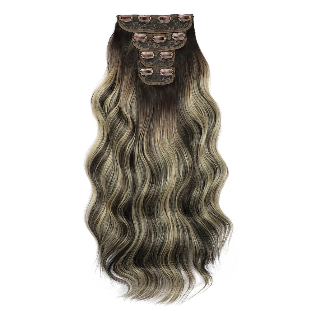 Clip In Hair Extensions 4PCS Full Head 22 Inch Long Curly Wavy Synthetic Hair Pieces Natural Wavy For Women Girls Hair