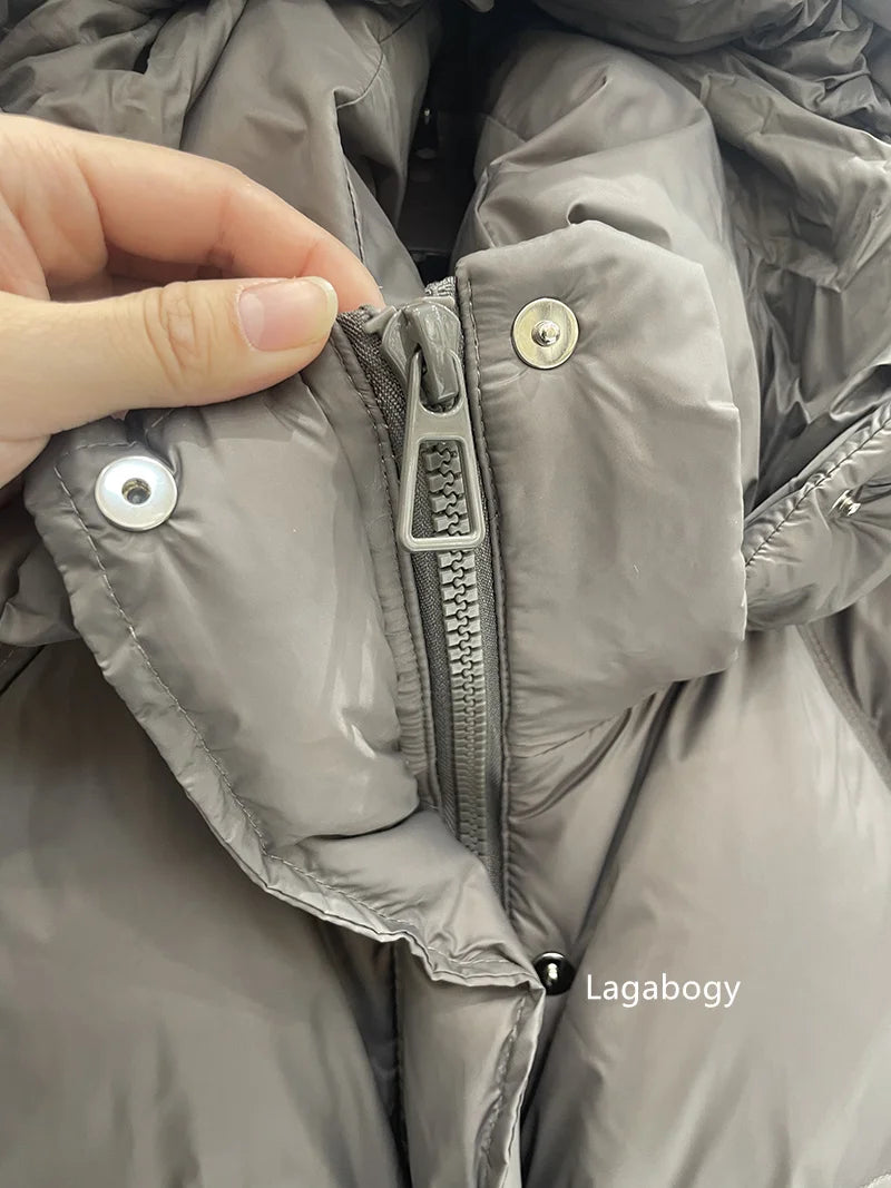 Lagabogy 2025 New Winter Women Puffer Jacket Female White Duck Down Coat Large Version of Warm Hooded Loose Thickened Long Parka