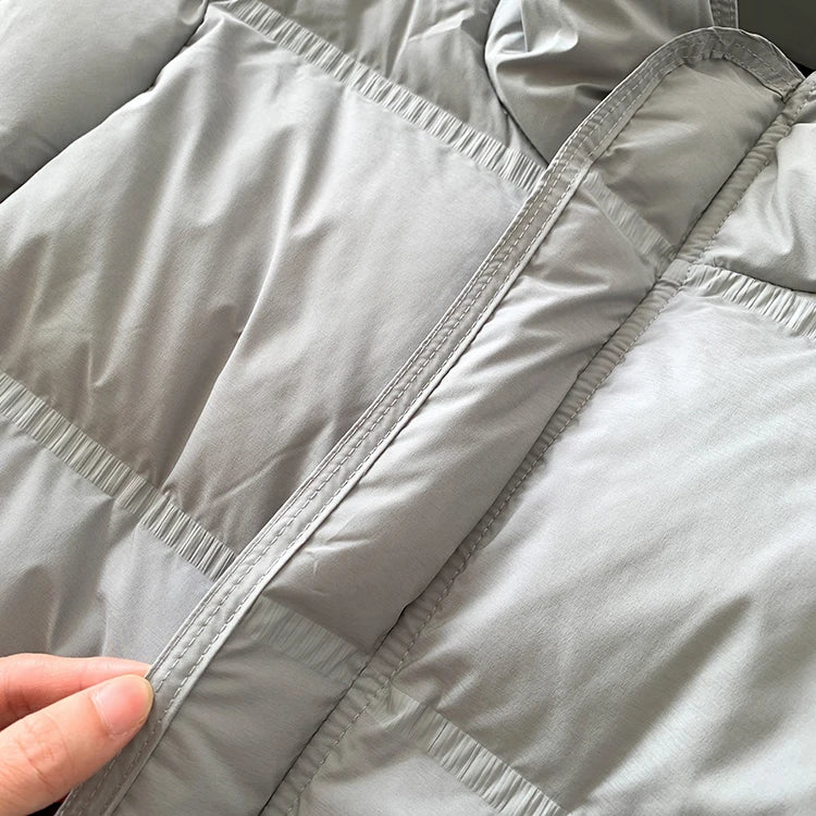 2023 New Autumn Winter Women Fashion Hooded 90% White Duck Down Coat Lady Slim Thick Warm Zipper Drawstring Lace-up Snow Jacket