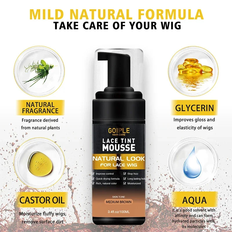 GOIPLE 200ML Lace Tint Mousse for Wig Grids Concealer Waterproof Melt Lace Dye Front Tint Spray Foam Quick Dry Wig Knots Healer