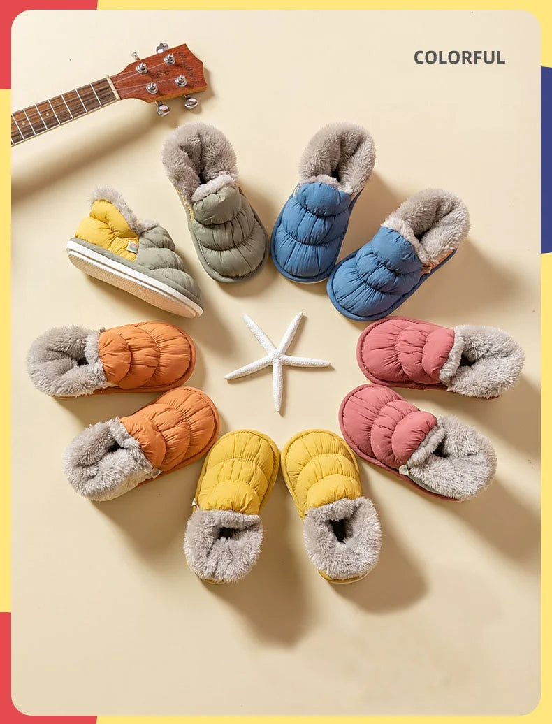 WDZKN Fashion Women Home Cotton Shoes Winter Warm Plush Slip On Slippers Waterproof Down Soft Bottom Indoor Couple Outside Shoes