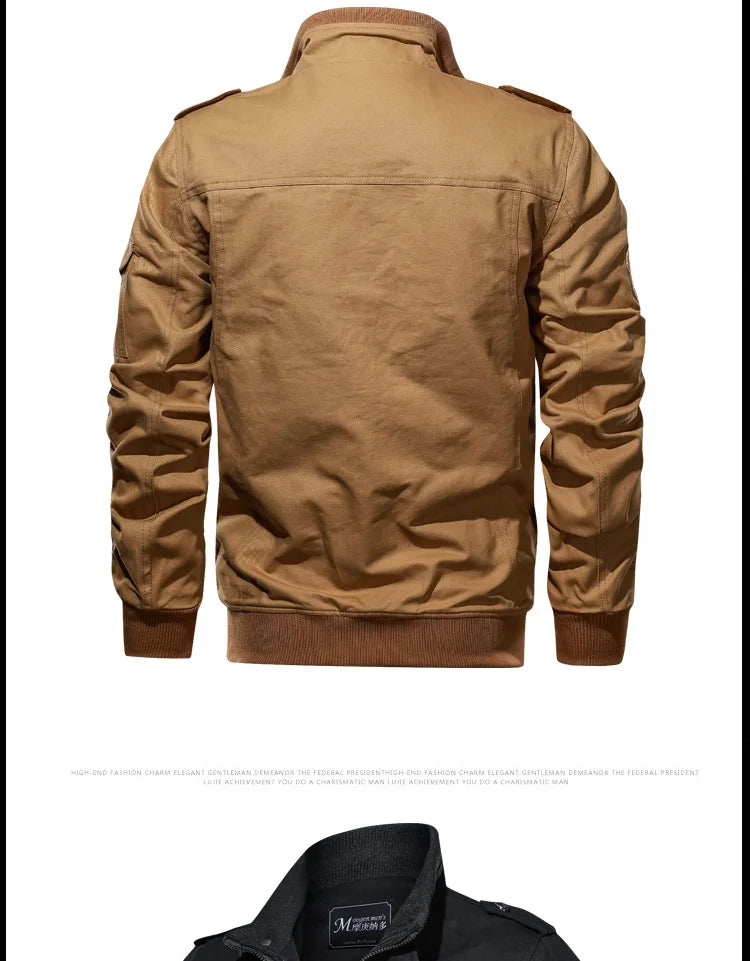 American style jacket for men's spring and autumn 2024 newmulti pocket outdoor pure cotton casual workjacket stand up collar top