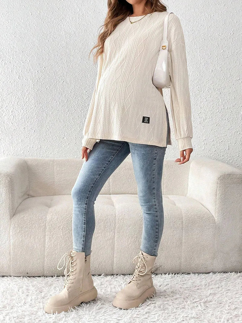 Pregnant Women Clothing Tees Maternity Clothes Pregnant Women Wear Round Neck Long Sleeve Monochrome Daily Leisure T-shirt