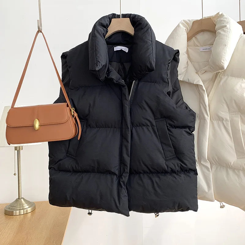 Loose down Feather Cotton Vest Bal Zipper Closure  Color Commute Sle Women's Vest Autumn Winter Faion Ladies' C...