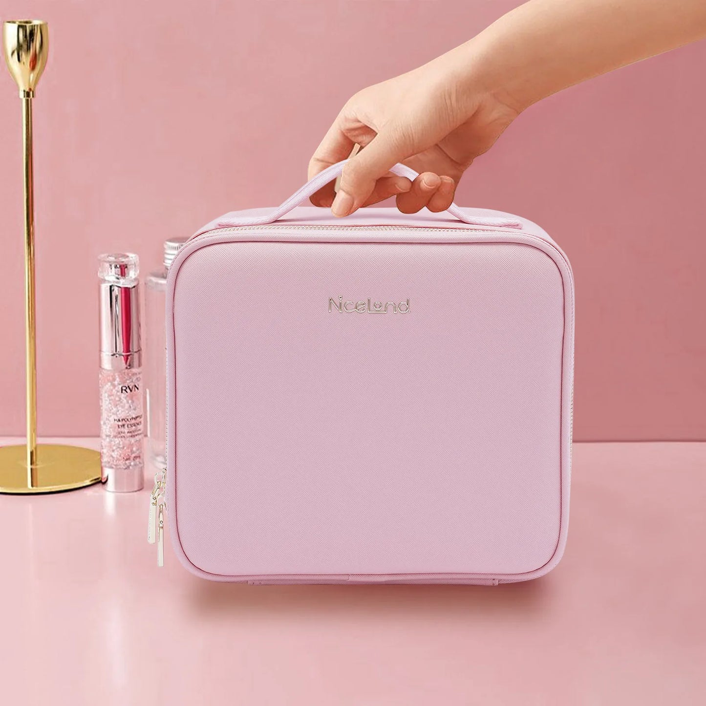 Makeup Train Case with Large Lighted Mirror Adjustable Brightness Large Cosmetic Organizer Storage Adjustable Dividers