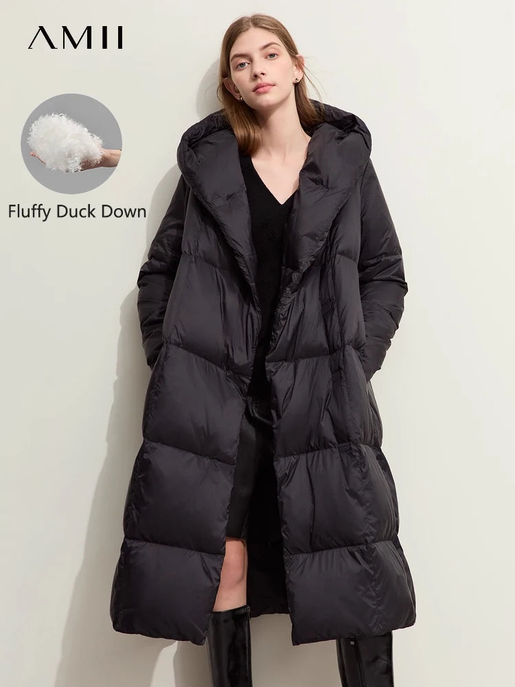 AMII Minimalist 2025 Down Jacket Coat Women Winter Warm Long Bread Puffer Coat Light Thick Quality Fashion Outerwear 12324060