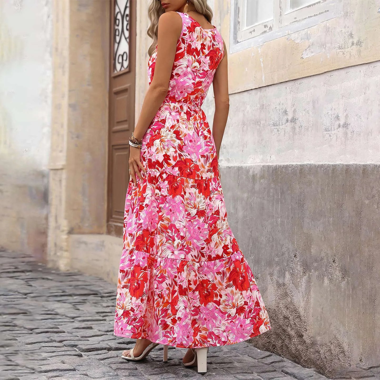 Maxi Dresses For Women Summer Tiered Ruffle Print Boho Beach Ladies Vestidos Evening Party Elegant Dress Vintage Long Dress