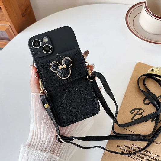 Cartoon Diamond Leather Wallet Case for Xiaomi Mi 14T 13T 12T 11T Redmi Note 14 Pro A5 14C Card Holder Crossbody Lanyard Cover