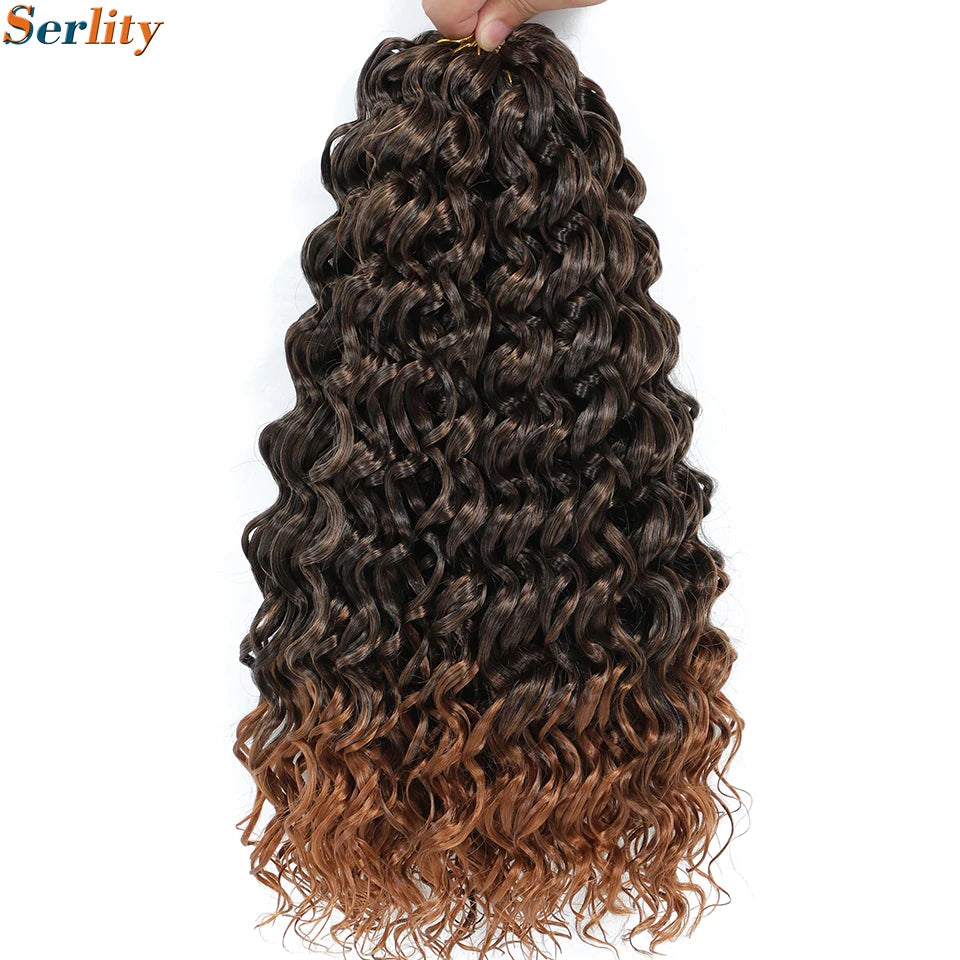 GoGo Curl Crochet Hair 14inch Curly Ocean Wave Synthetic Braiding Hair Jet Black Beach Curl Water Wave Deep Twist Crochet Braids
