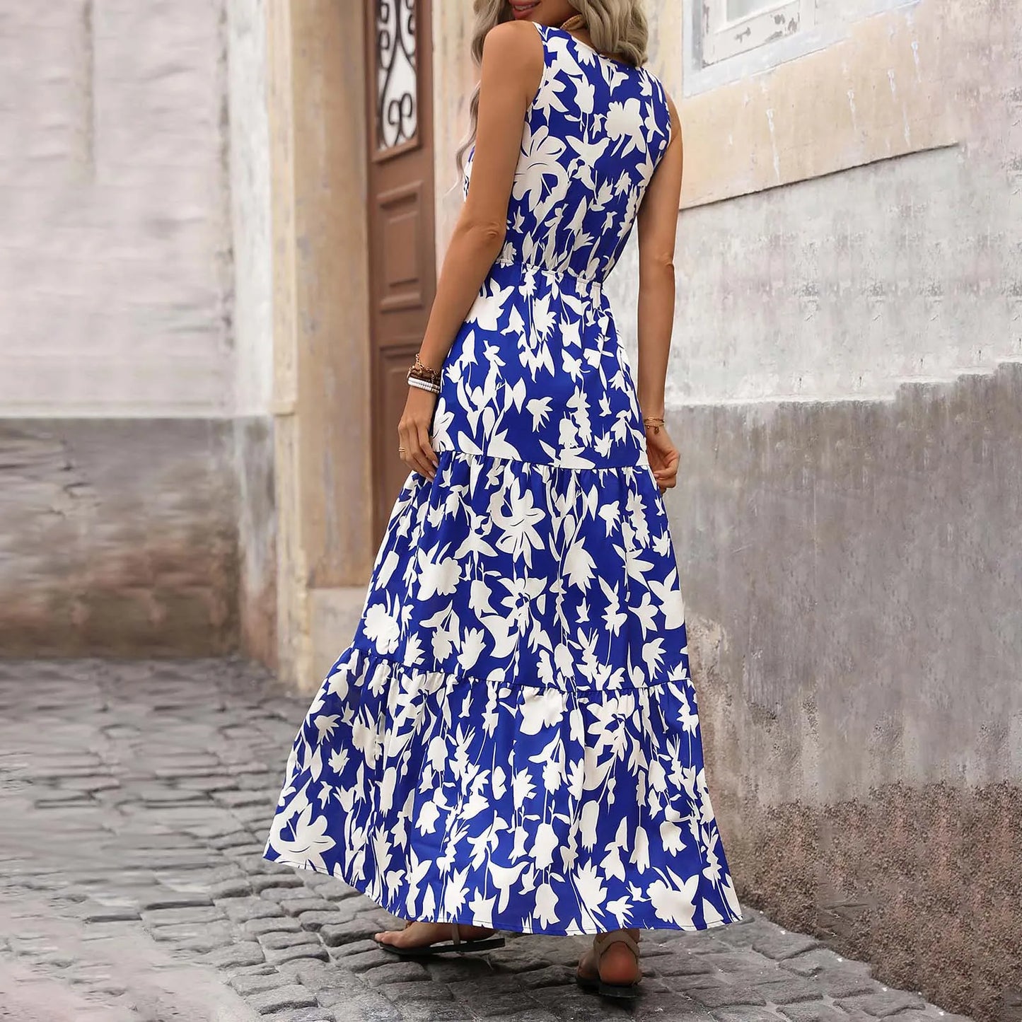 Maxi Dresses For Women Summer Tiered Ruffle Print Boho Beach Ladies Vestidos Evening Party Elegant Dress Vintage Long Dress