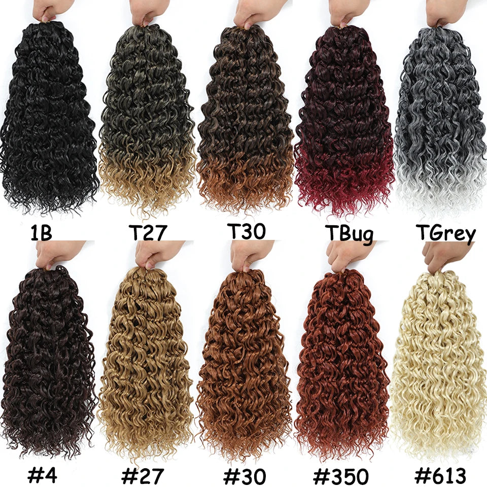 GoGo Curl Crochet Hair 14inch Curly Ocean Wave Synthetic Braiding Hair Jet Black Beach Curl Water Wave Deep Twist Crochet Braids