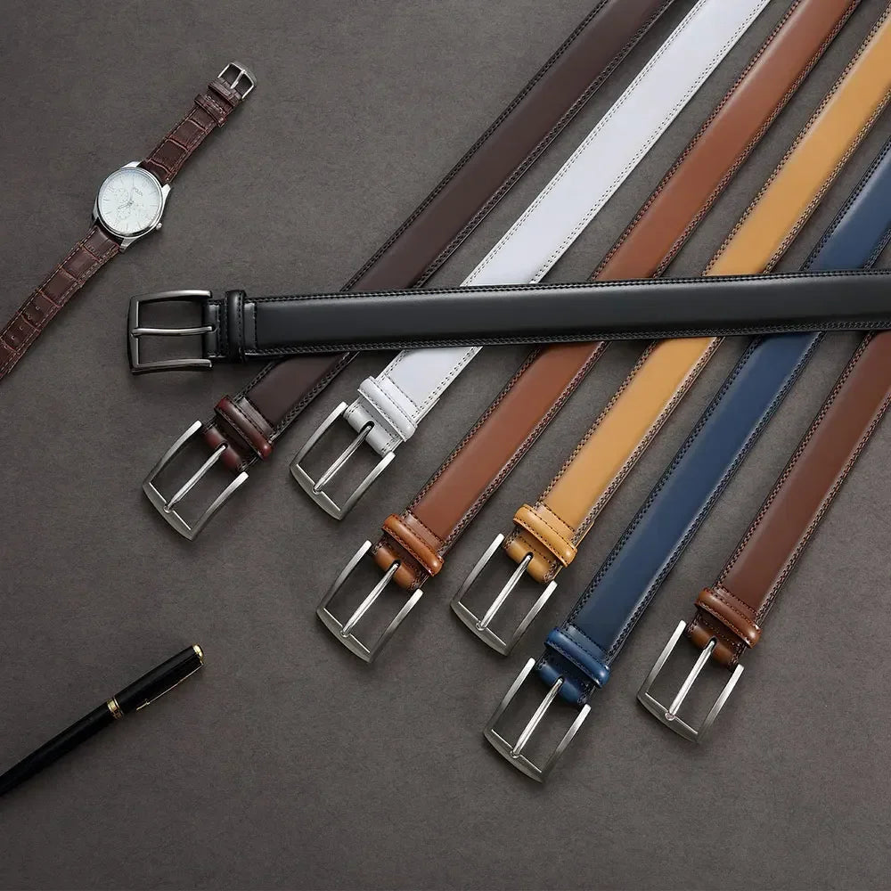 Men's Leather Belt Needle Buckle Belt Trendy New Casual Genuine Leather LONG Large Belts Cowhide Men's Belt Plus Size Men Belts