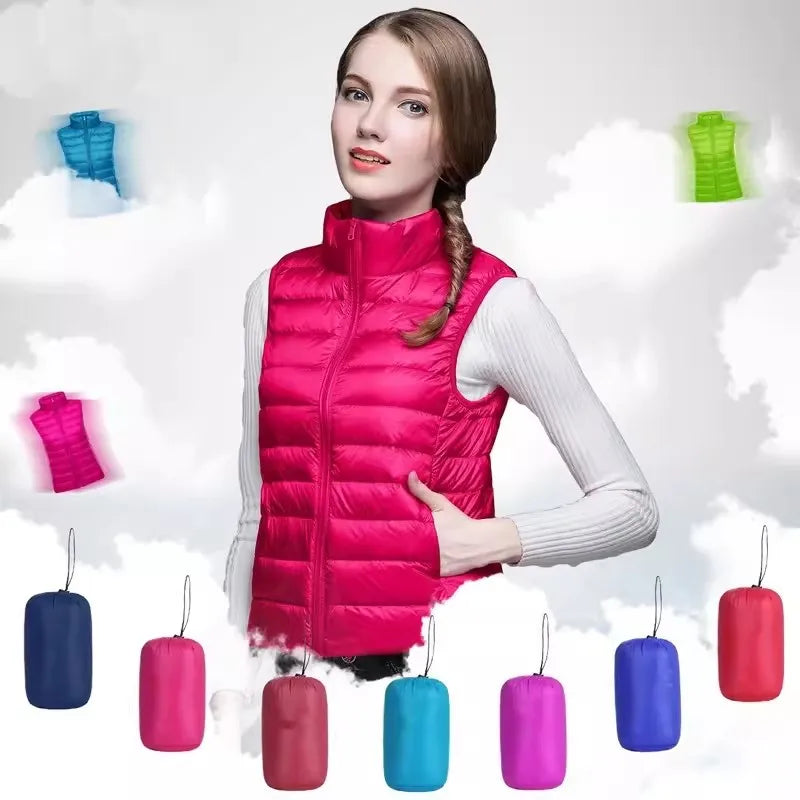 Autumn Ultra Lightweight Portable Tank Top Sleeveless Duck Down Coat Slim Fit Standing Collar Women's Down Vest Women's Coat