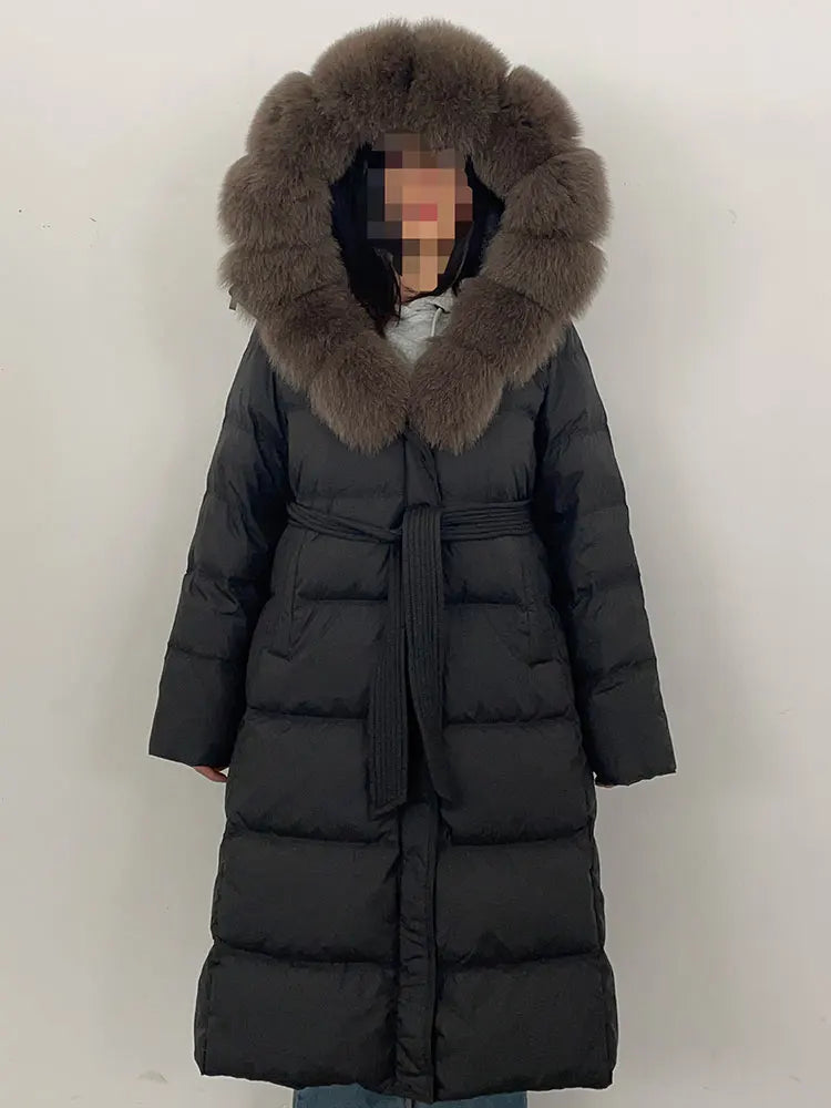 Down Jacket Winter Long Hooded Puffer Jacket Women Warm Thickened Real Fox Fur Collar White Duck Down Jacket Waterproof Parkas