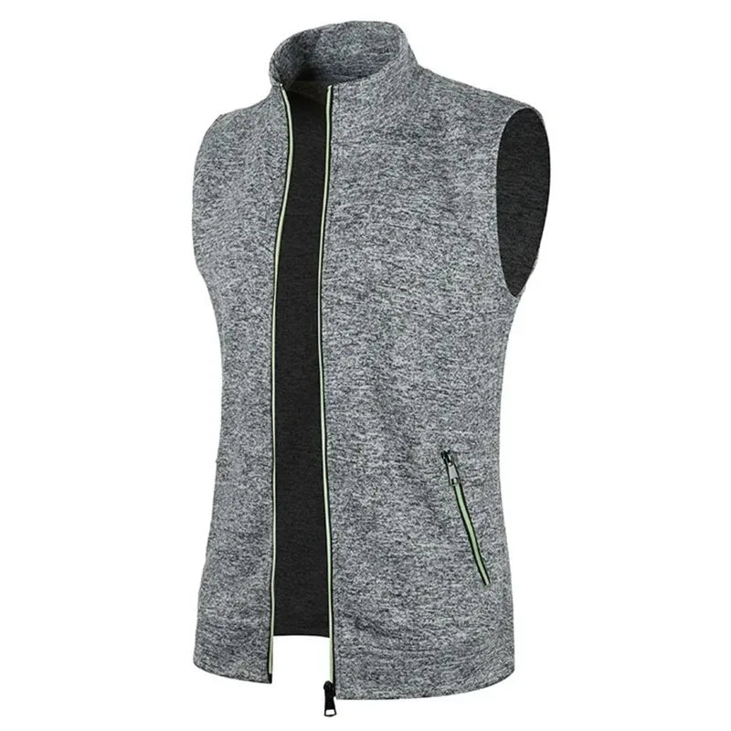 New Mens Zipper Sleeveless Jacket Coats Outdoor Warm Turtleneck Sweatshirts Breathable Solid Color Streetwear Athletic Vest Tops