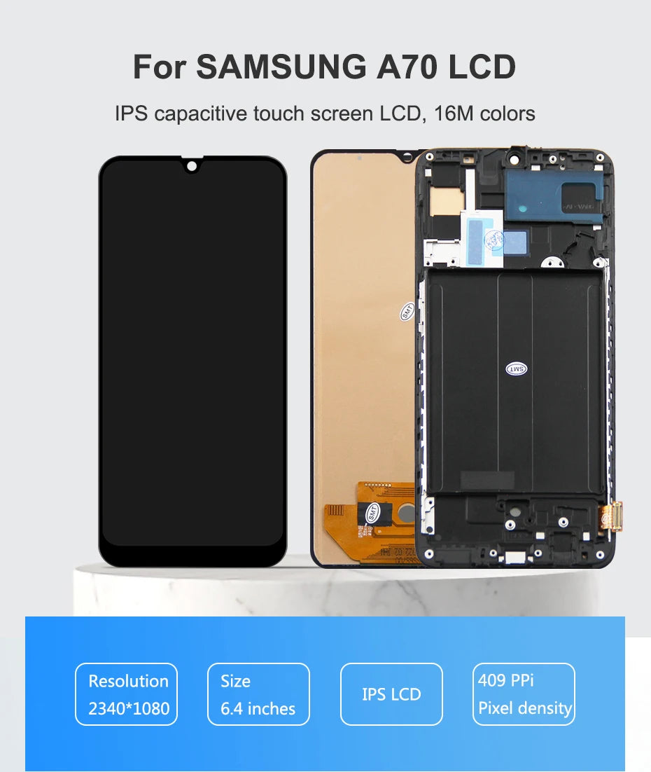 A70 SM-A705F A705FN/DS Display Screen With Frame For Samsung Galaxy A70 LCD Display Touch Screen Digitizer Assembly Replacement