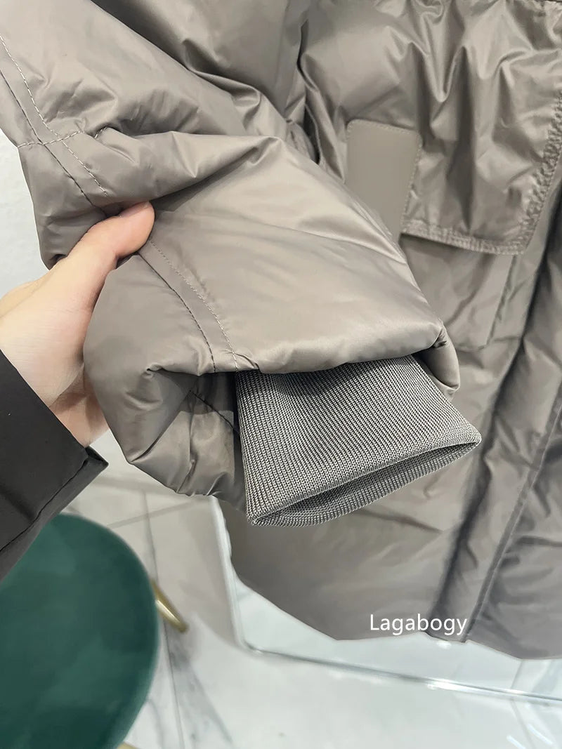 Lagabogy 2025 New Winter Women Puffer Jacket Female White Duck Down Coat Large Version of Warm Hooded Loose Thickened Long Parka