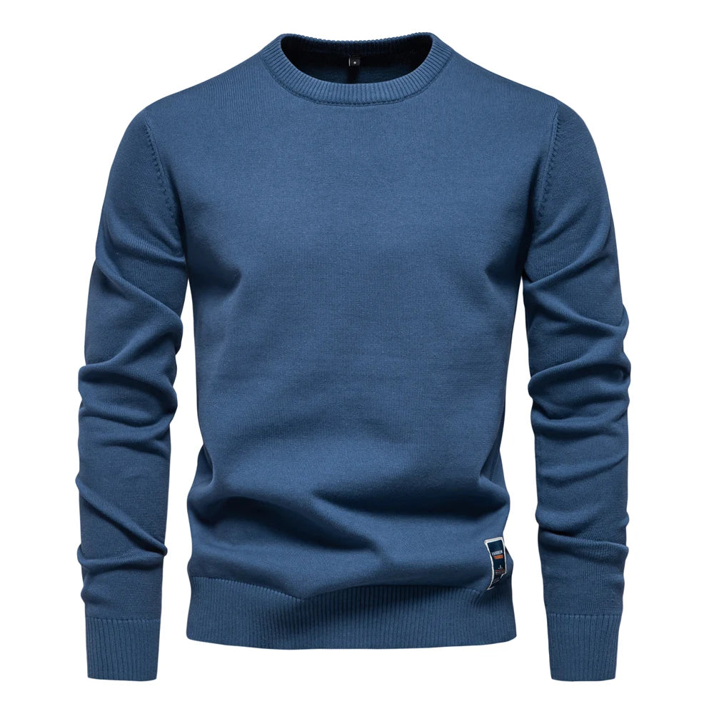 AIOPESON Mens Solid Cotton Crew Neck Knitted Pullover Sweaters Casual Fashion Classic Sweater for Men