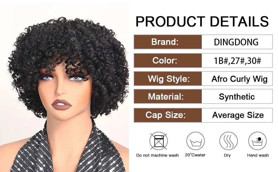 Synthetic Afro Kinky Curly Wigs for Women Kinky Curly Hair Wig, Short Full Wig Afro Bomb Curly Hair for Daily Party Use