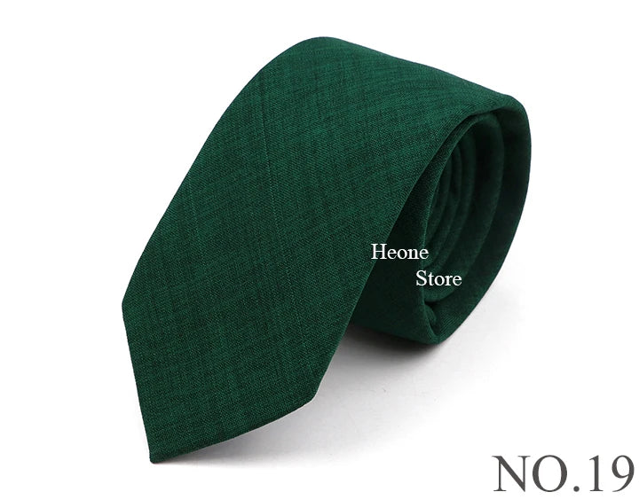 Novelty New Solid Color Ties For Men 100%Cotton Handmade High Quality Necktie Pink Green Orange 6.5cm Skinny Slim Ties Accessory