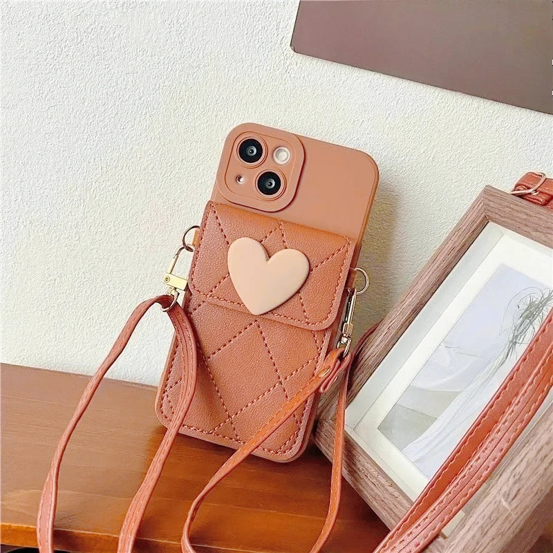 Cute Crossbody Lanyard Case For Xiaomi Redmi Note 14 Pro Plus 13 12 14C 13C Mi 14T X7 Strap Card Slots Phone 3D Love Heart Cover