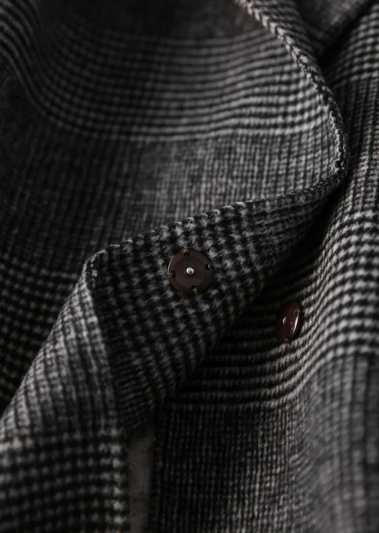 Handmade Sewn Double-sided Woolen Blazer Women Spring Autumn Plaid Wool Overcoat Office Lady Casual Suit Coat Thick Jacket