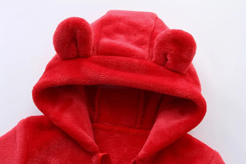 2025 Autumn Winter Newborn Baby Romper Christmas Flannel Hooded Baby Girl Overalls 0-1 Years Infant Boy Jumpsuit Outfits