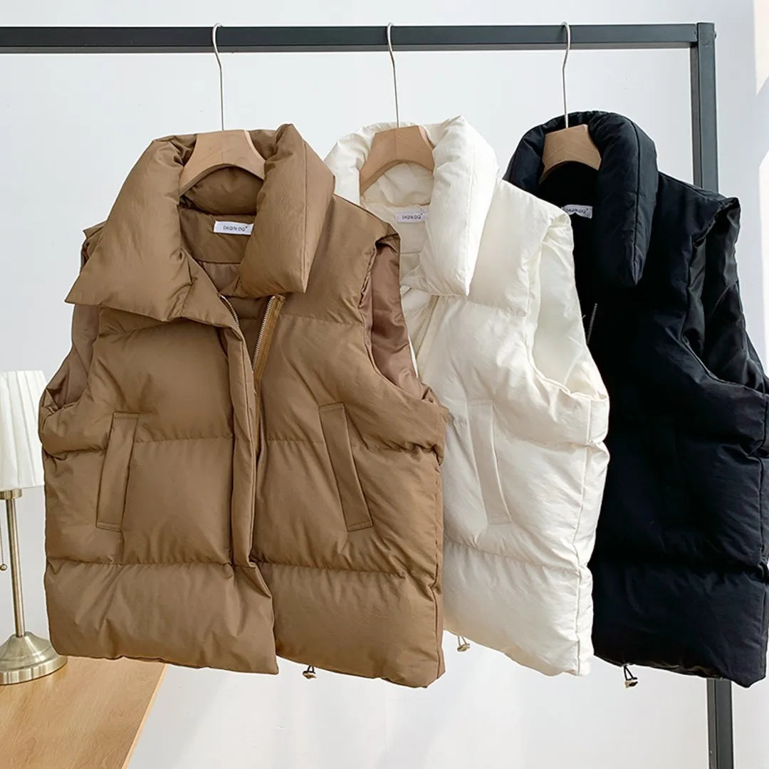 Loose down Feather Cotton Vest Bal Zipper Closure  Color Commute Sle Women's Vest Autumn Winter Faion Ladies' C...