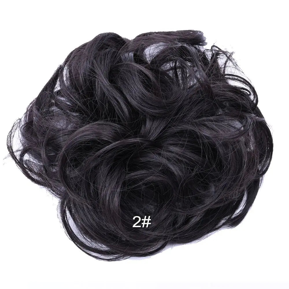 Jeedou Synthetic Messy Curly Hair Bun Chignon Donut Pad Elastic Hair Rope Rubber Band Hairpiece For Woman