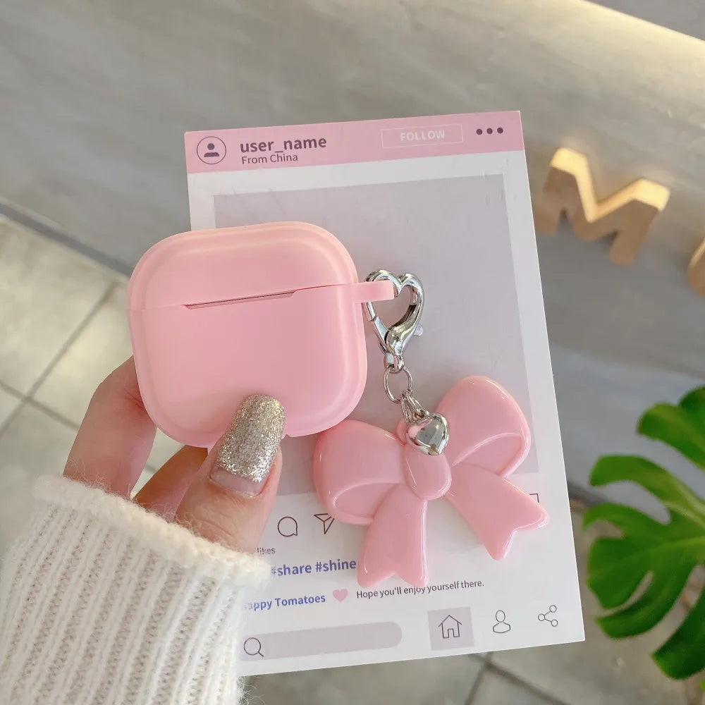 Fashion Chocolate Case For Airpods Pro 3 2025 Case Soft Silicone Earphone Cover For Airpods 4 3 2 1 Pro 2 With Bowknot Keychain