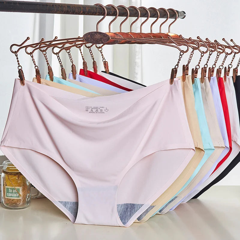 10PCS/Set Women's Panties Seamless Female Underwear Plus Size Cozy Briefs Breathable Silk Satin Lingerie Hot Sale Underpants