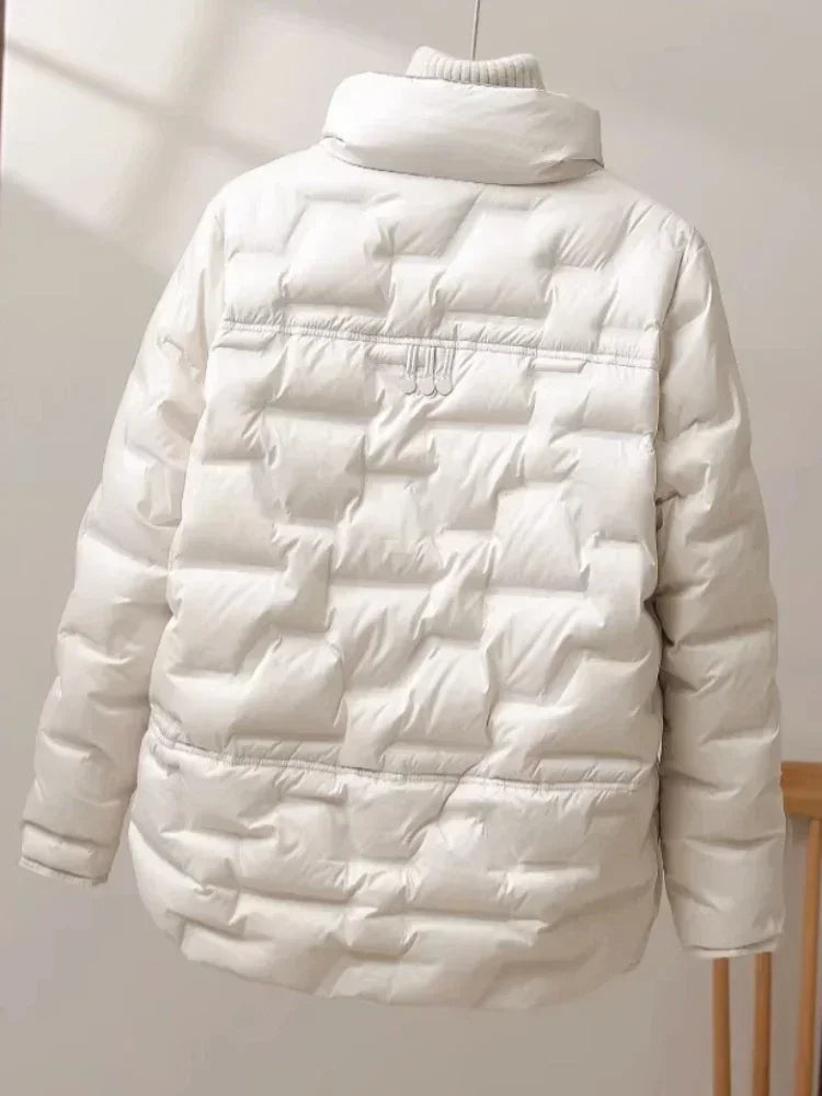 Casual Lapel Single Breasted Jacket Fashion Light Puffer Parka Outwear 2024 New Autumn Winter Women White Duck Down Coat