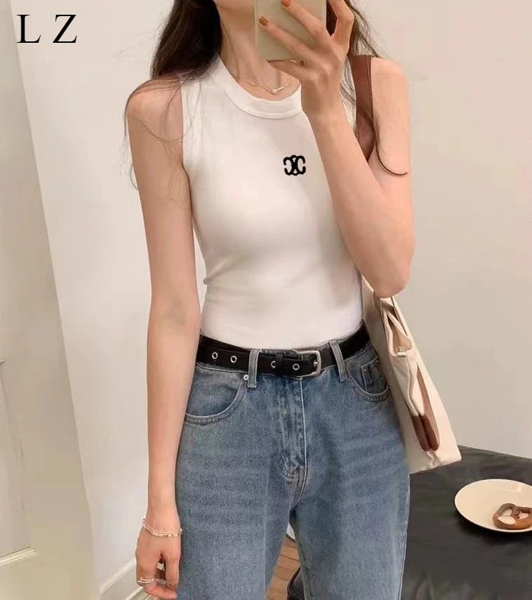 New Four Seasons Wear Casual Sports Comfortable Versatile Fashion Letter Simple Vest Sleeveless Casual Bottom Vest