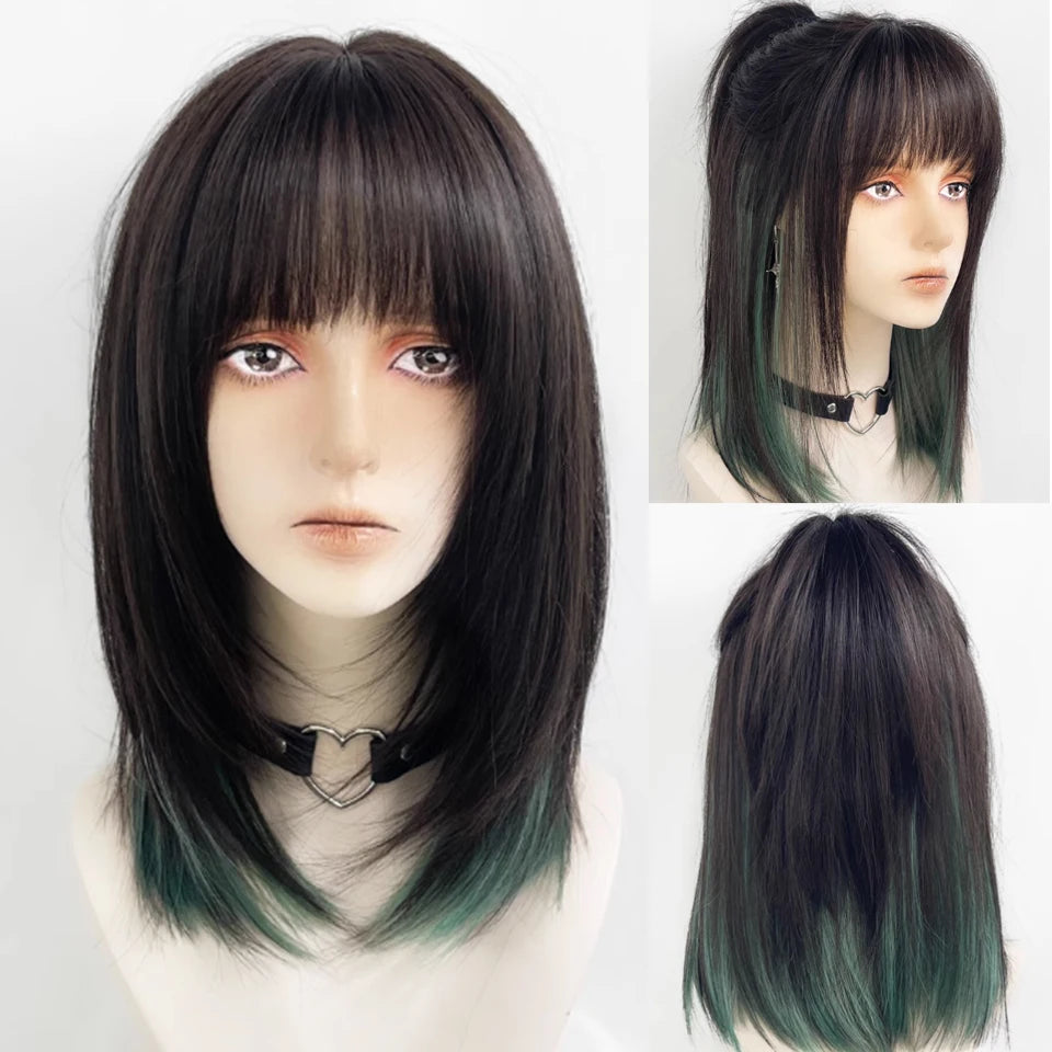 XIYUE Long Straight Black Wig With Bang Synthetic Wigs for Women Heat Resistant Natural Hair for Daily Halloween Cosplay Party