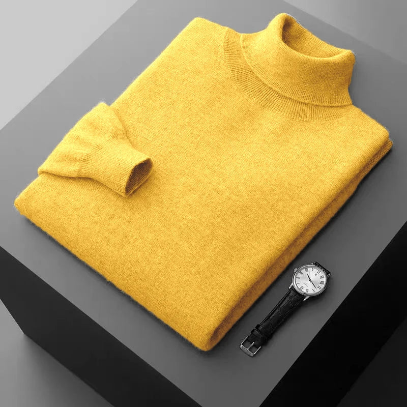 New Men's Turtleneck Pullover Sweater Solid Color Knitted outerwear winter Warm Woolen Sweaters Thick Heavyweight streetwear