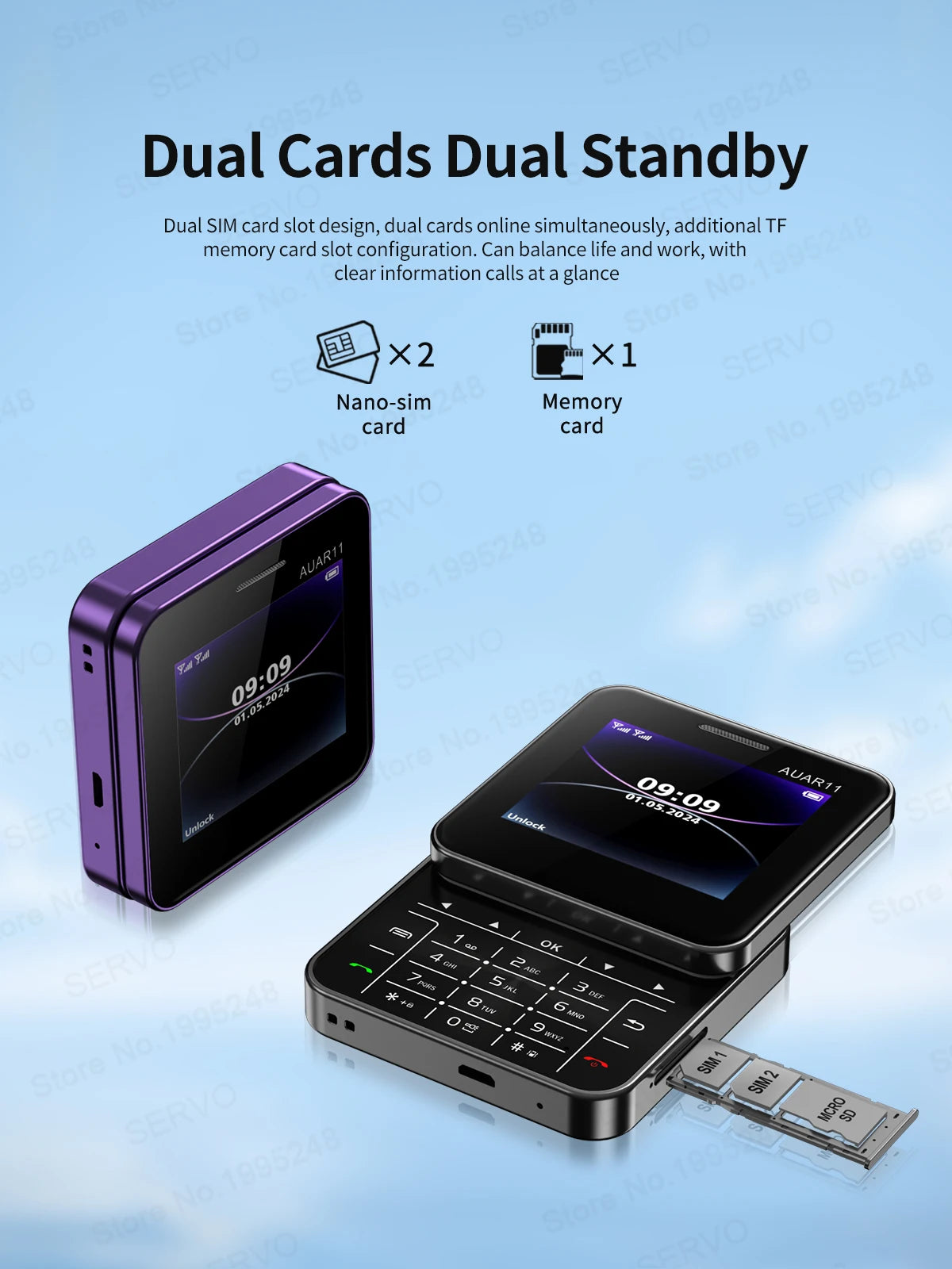 SERVO AUAR11 Rotating Mobile Phone 2 SIM Stadby Torch Speed Dial Magic Voice FM Radio 2G GSM 2.4" Slide Screen Small Cellphones